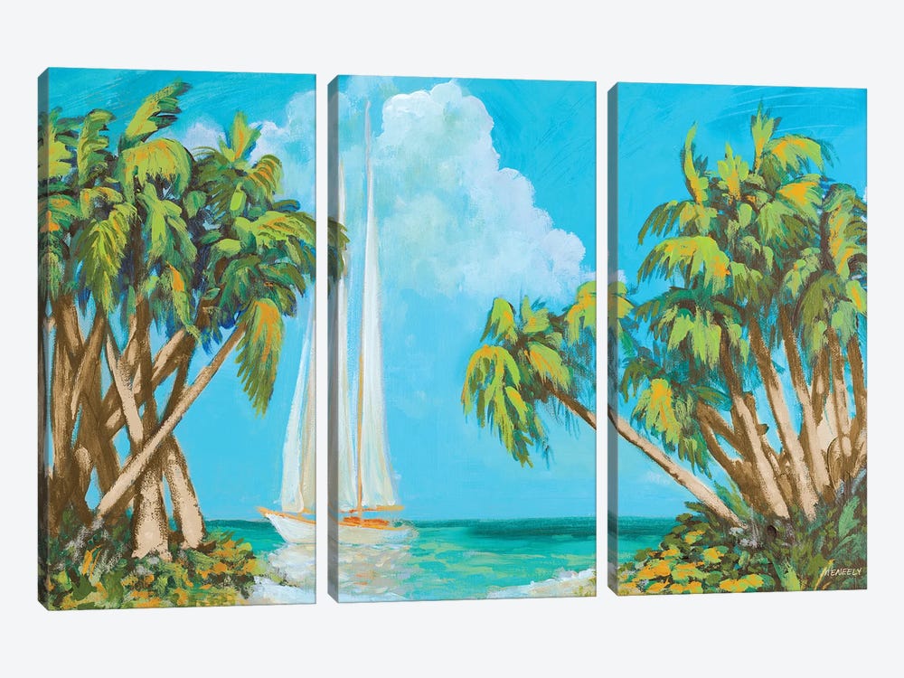 Sailboat Among Palms by Dan Meneely 3-piece Canvas Art Print