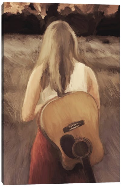 Traveling With My Guitar Canvas Art Print - Country Music Art