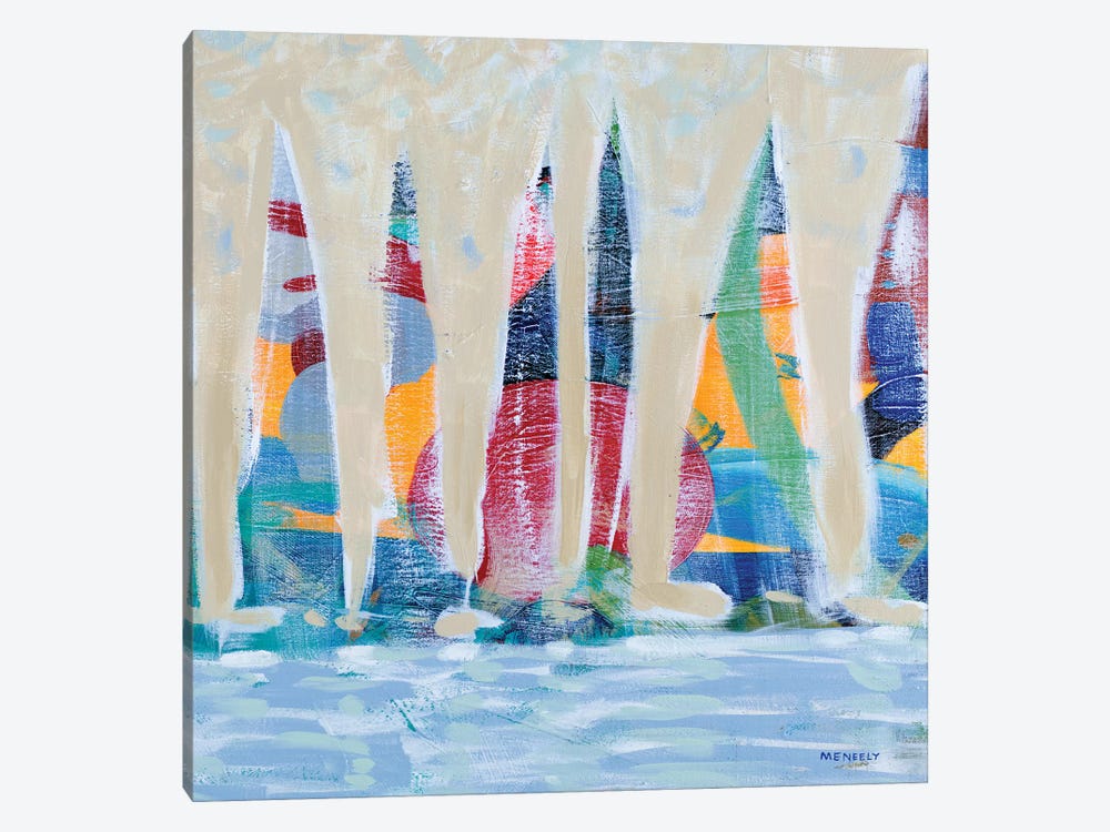 Dozen Colorful Boats Square II by Dan Meneely 1-piece Canvas Art