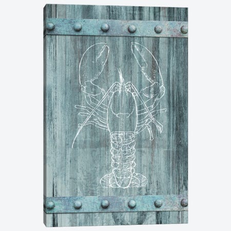 White Lobster On Blue Wood Canvas Print #DAM182} by Dan Meneely Canvas Art Print