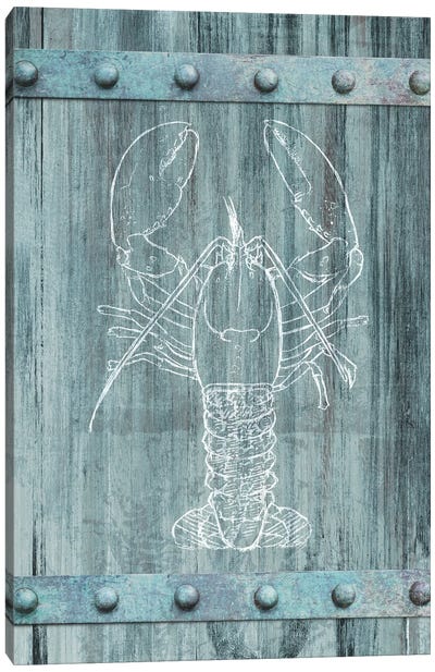 White Lobster On Blue Wood Canvas Art Print - Lobster Art