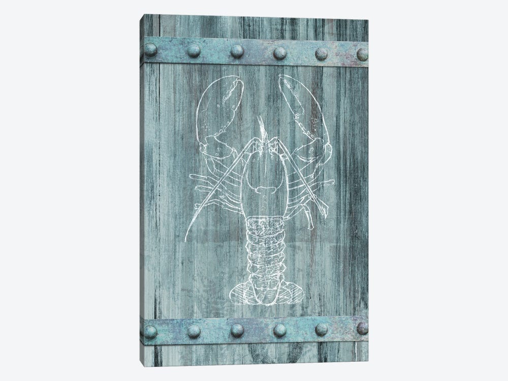 White Lobster On Blue Wood by Dan Meneely 1-piece Art Print