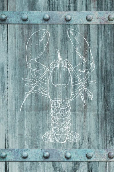 Lobsters: White Lobster On Blue Wood by Dan Meneely