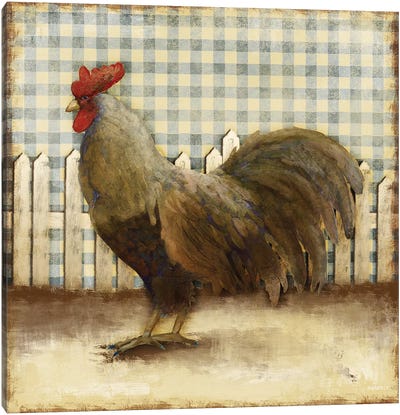 Rooster on Damask II Canvas Art Print - Chicken & Rooster Art