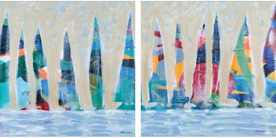 Dozen Colorful Boats Square Diptych