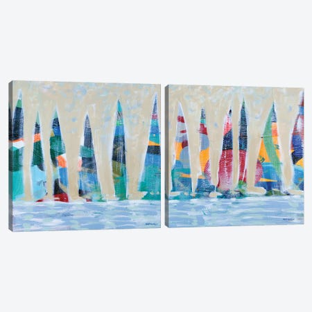 Dozen Colorful Boats Square Diptych Canvas Print Set #DAM2HSET002} by Dan Meneely Canvas Artwork