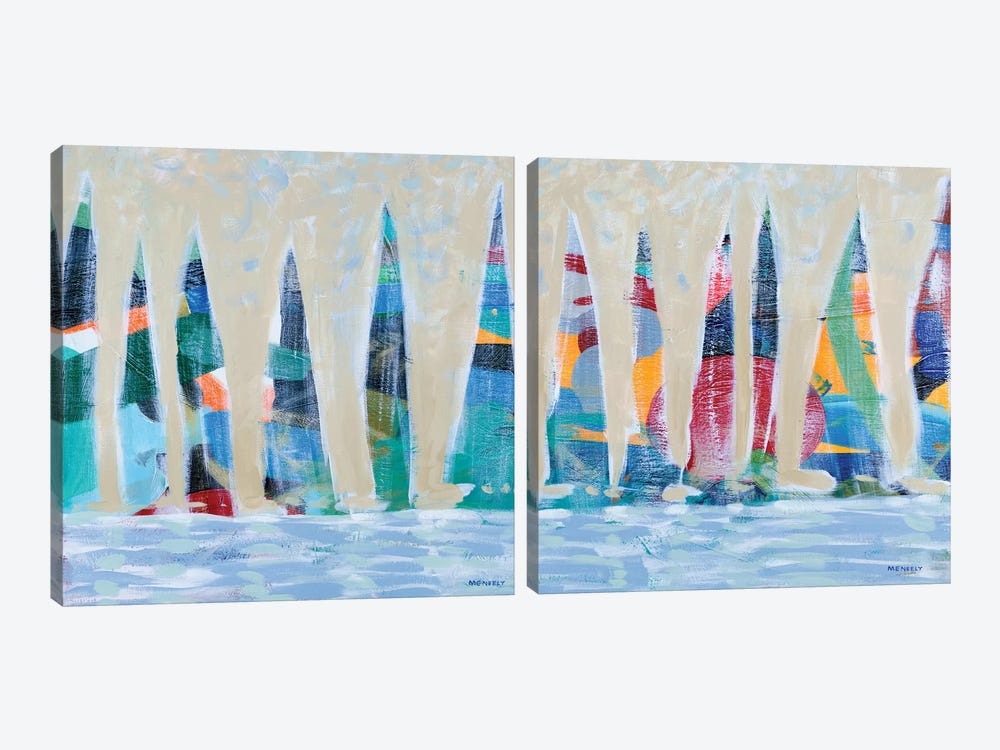 Dozen Colorful Boats Square Diptych by Dan Meneely 2-piece Canvas Wall Art