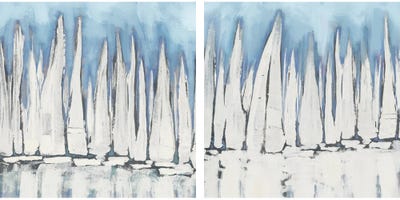 White Sailboat Crowd Diptych
