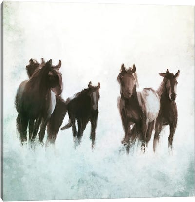 Horses Running through the Surf Canvas Art Print