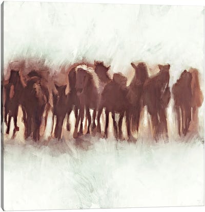 Team of Brown Horses Running Canvas Art Print