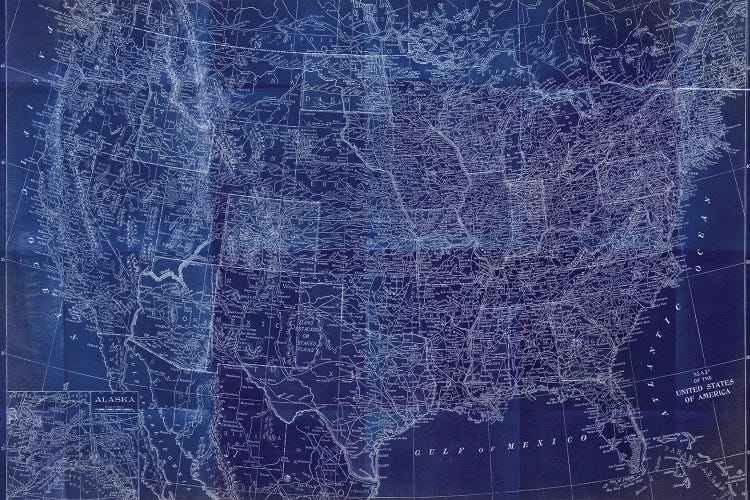 Cobalt US Map by Dan Meneely canvas print