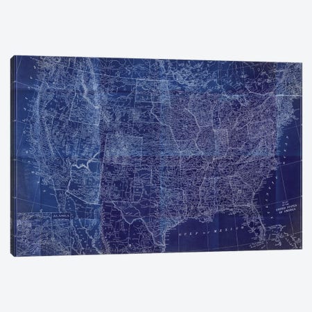 Cobalt US Map Canvas Print #DAM94} by Dan Meneely Art Print