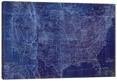 Cobalt US Map Canvas Art Print - Indigo Art