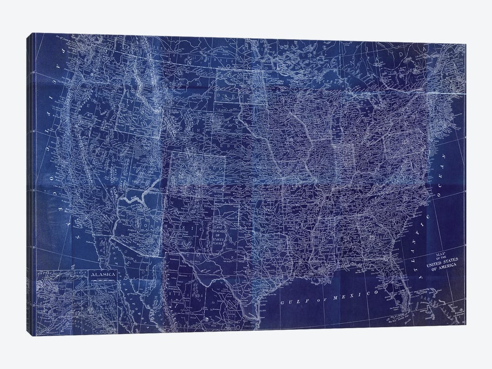 Cobalt US Map by Dan Meneely 1-piece Canvas Print