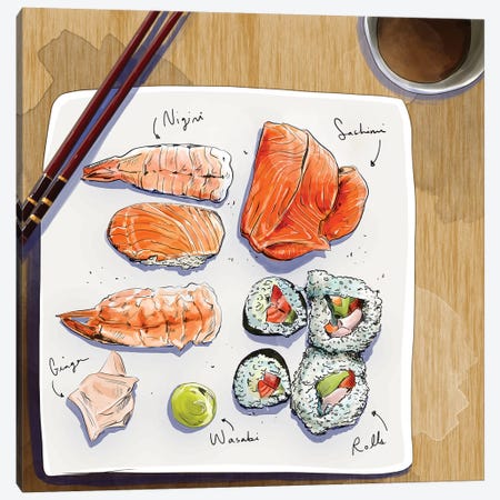 Sushi Canvas Print #DAY47} by Amber Day Canvas Wall Art