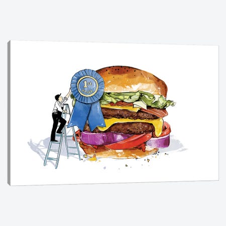 Blue Ribbon Burger Canvas Print #DAY4} by Amber Day Canvas Artwork