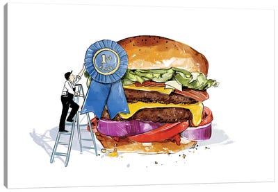 Blue Ribbon Burger Canvas Art Print - American Cuisine Art