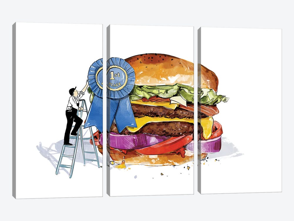 Blue Ribbon Burger by Amber Day 3-piece Art Print