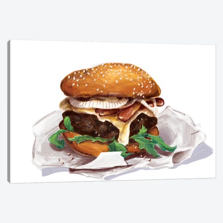 Bacon Burger Canvas Print #DAY55} by Amber Day Canvas Print