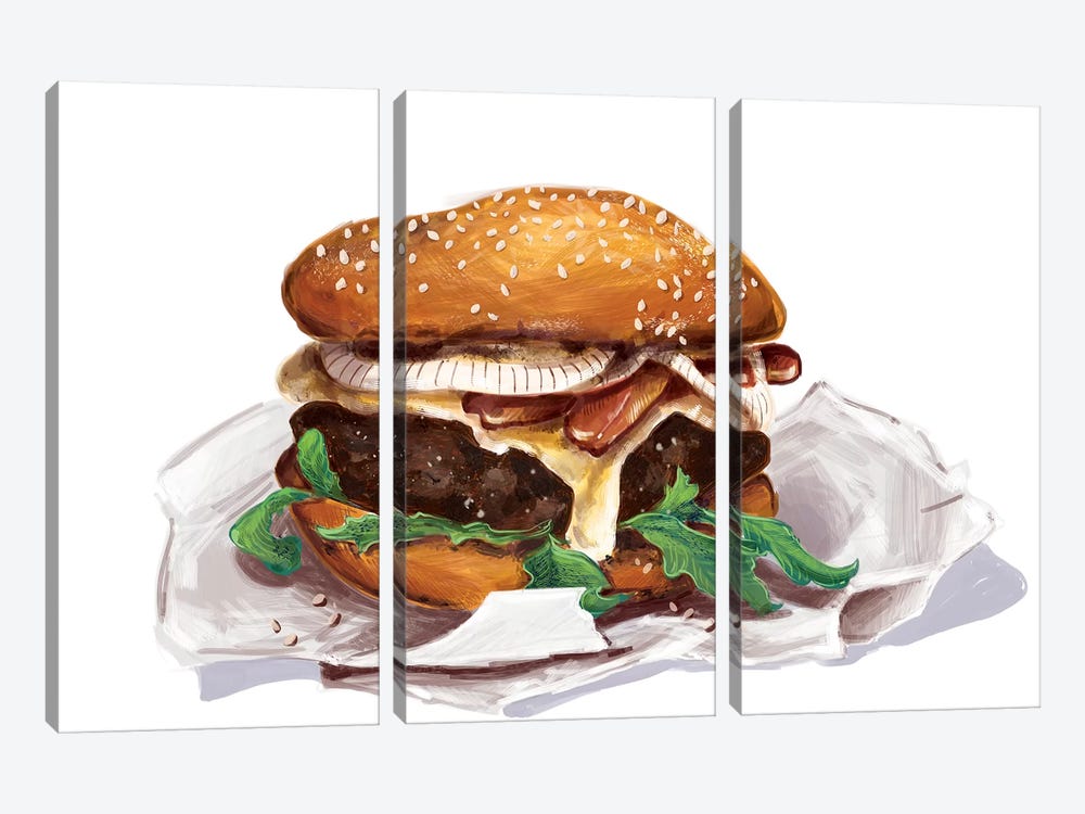 Bacon Burger by Amber Day 3-piece Canvas Artwork