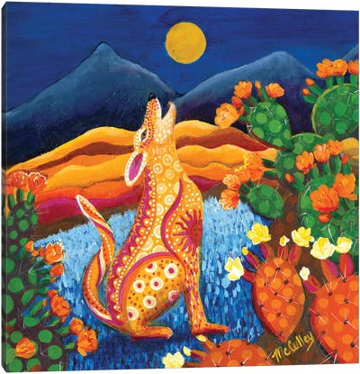 Croonin Coyote Canvas Art Print - Cactus Art