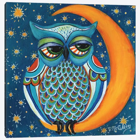 Owl At The Moon Canvas Print #DBB62} by Debbie McCulley Canvas Wall Art