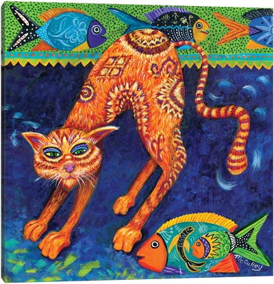 Scaredy Cat Canvas Art Print - Orange Cat Art
