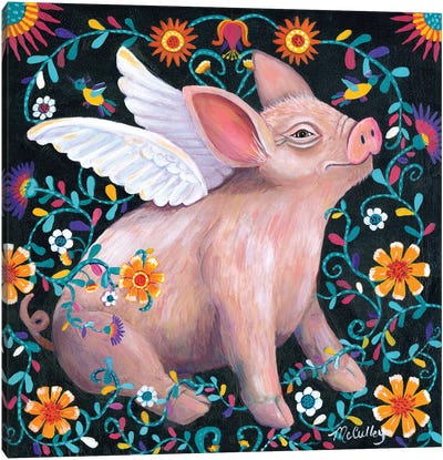 Swine Flew Canvas Art Print - Friendly Mythical Creatures