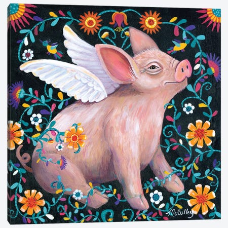 Swine Flew Canvas Print #DBB69} by Debbie McCulley Canvas Art
