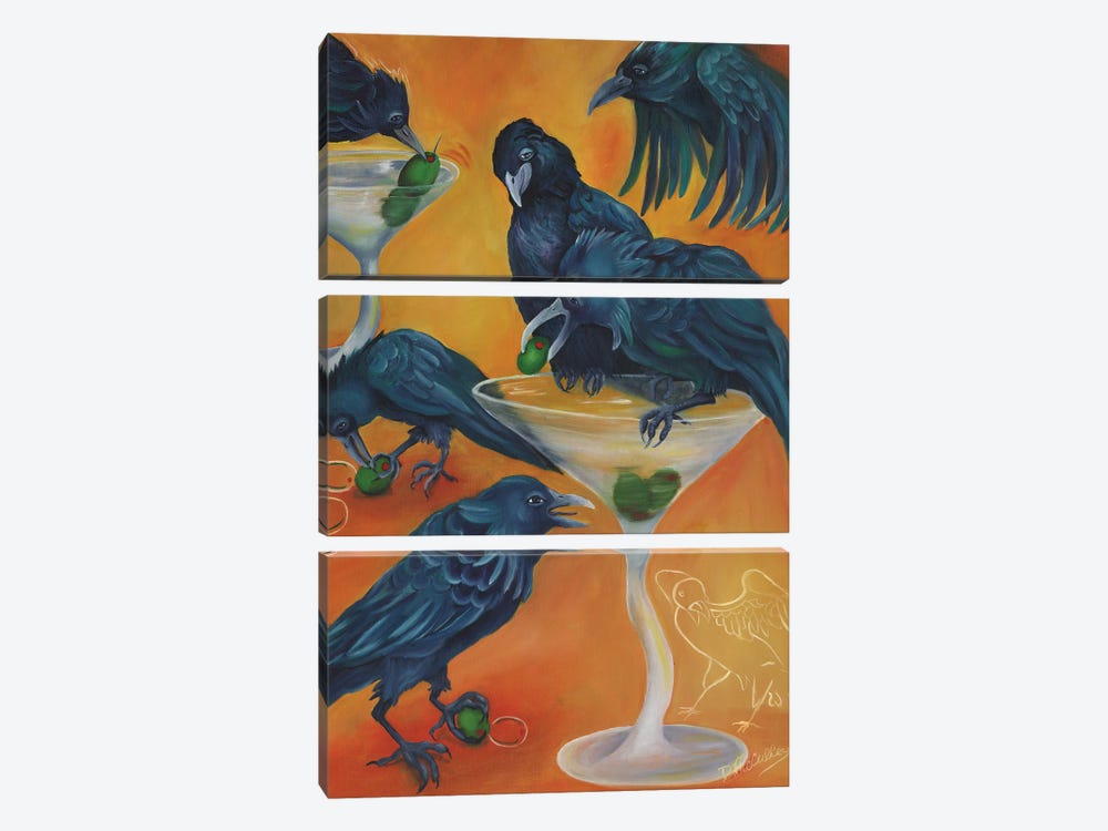 Party Animals Murder Of Crows by Debbie McCulley 3-piece Canvas Print