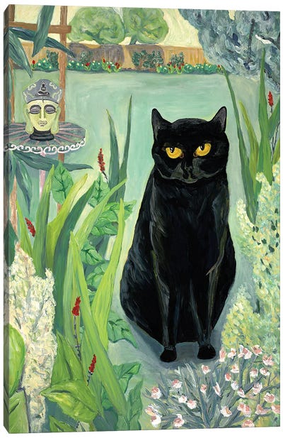 Garden Buddha Canvas Art Print - Black Cat Art