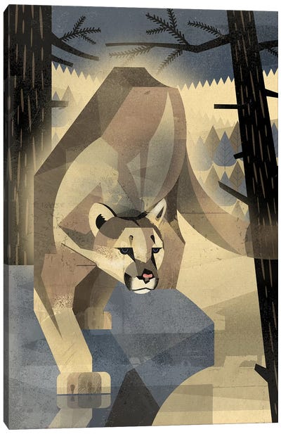Mountain Lion Canvas Art Print - Mid-Century Modern Animals