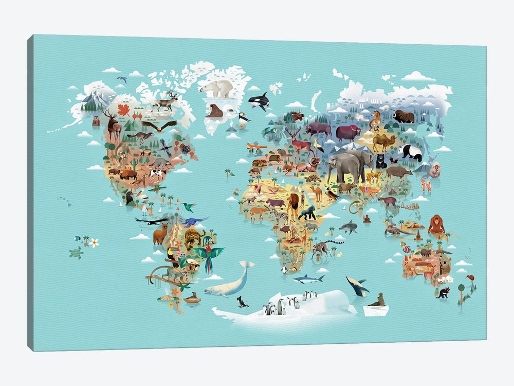 World Map Of Animals by Dieter Braun 1-piece Canvas Print
