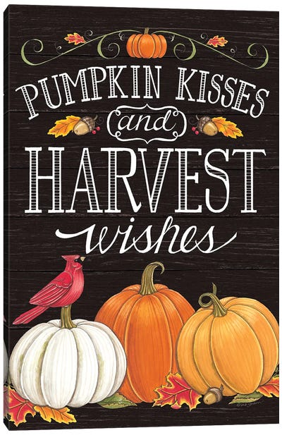 Pumpkin Kisses & Harvest Wishes Canvas Art Print - Cardinal Art