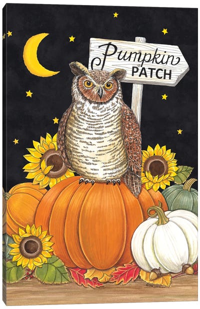 Pumpkin Patch Owl Canvas Art Print