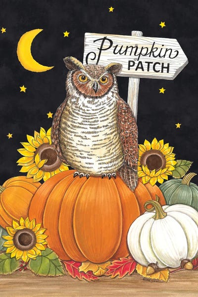 Fine Art Print: Pumpkin Patch Owl by Deb Strain