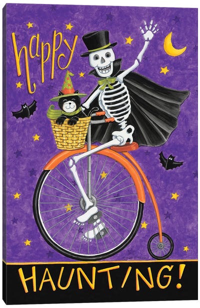 Skelton On Bicycle Canvas Art Print