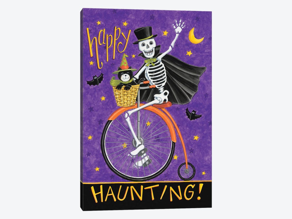 Skelton On Bicycle by Deb Strain 1-piece Canvas Art
