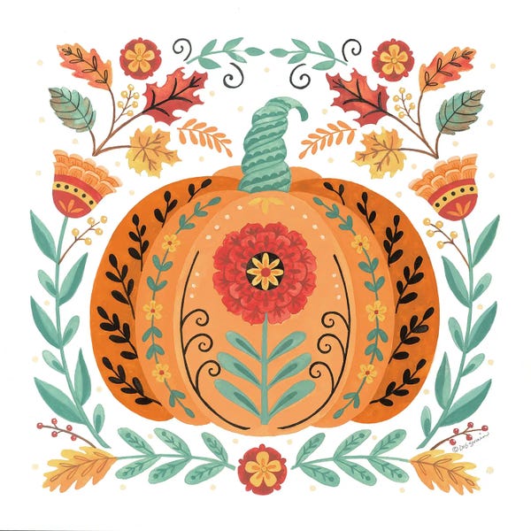 Deb Strain: Folk Floral Pumpkin I by Deb Strain