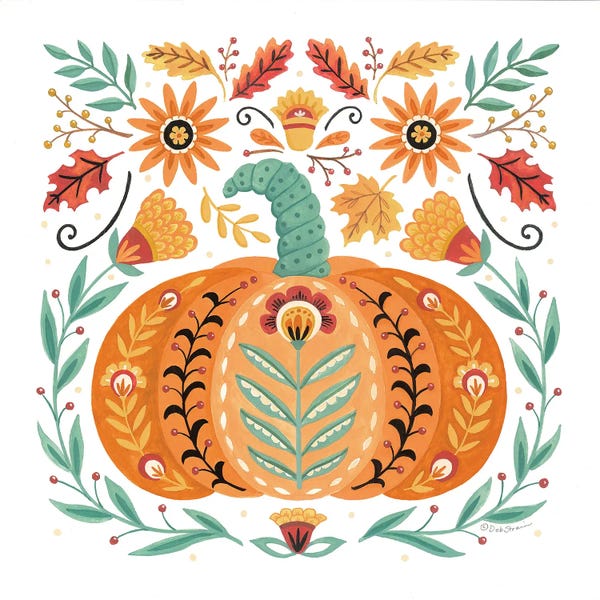 Deb Strain: Folk Floral Pumpkin II by Deb Strain