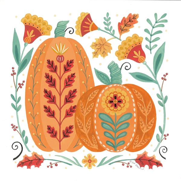 Deb Strain: Folk Floral Pumpkin III by Deb Strain
