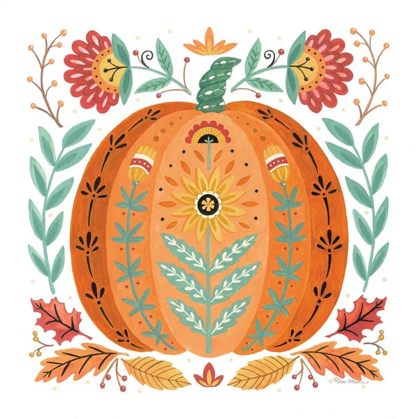 Deb Strain: Folk Floral Pumpkin IV by Deb Strain