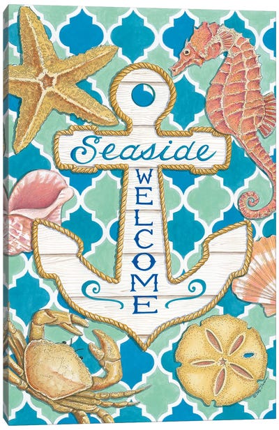 Seaside Welcome Anchor Canvas Art Print - Anchor Art