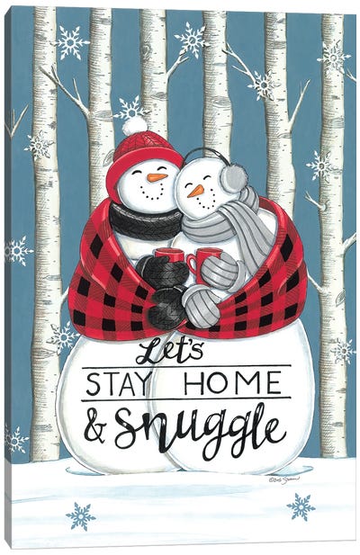 Let's Stay Home & Snuggle Canvas Art Print - Snowman Art