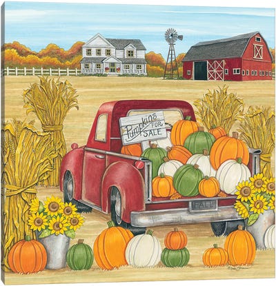 Pumpkins for Sale Red Truck Farm Canvas Art Print