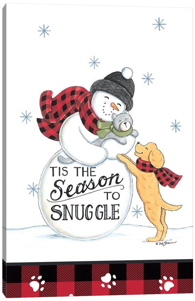 The Season To Snuggle Canvas Art Print - Snowman Art