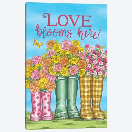 Love Blooms Here Wellies Canvas Print #DBS80} by Deb Strain Canvas Print