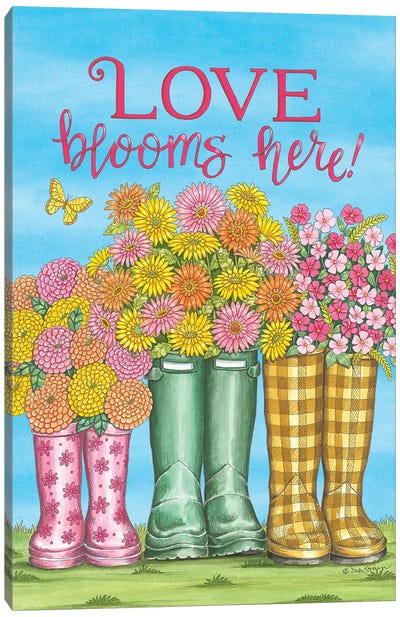Love Blooms Here Wellies Canvas Art Print