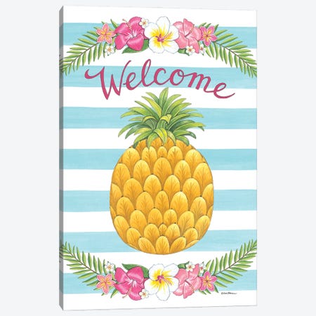 Welcome Tropical Pineapple Canvas Print #DBS83} by Deb Strain Art Print