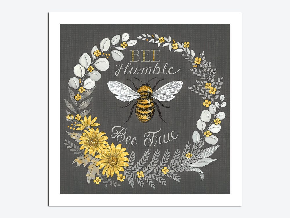 Bee Stamp BW Solid-Faced Canvas Print